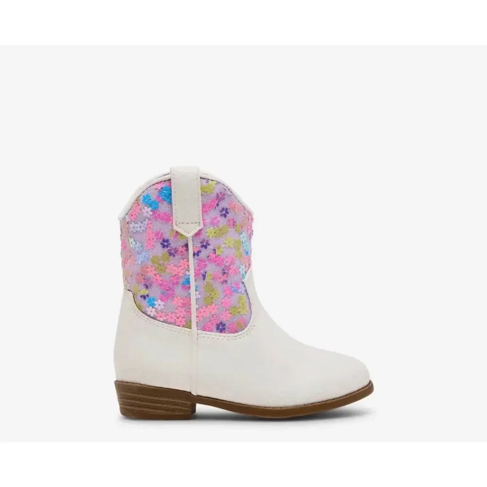 New Steve Madden Peek Floral Girly Coquette White Cow Girl Western Boot Size 5M